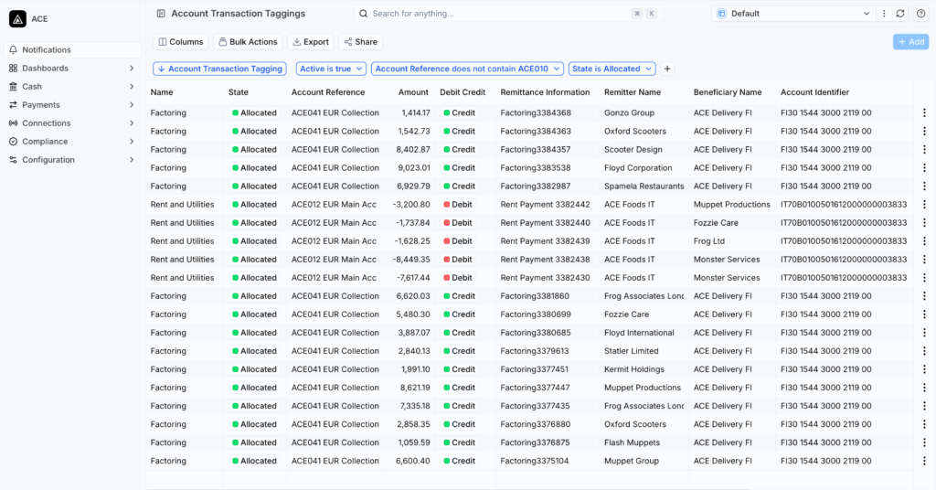 Cash flow tagging in FinanceKey