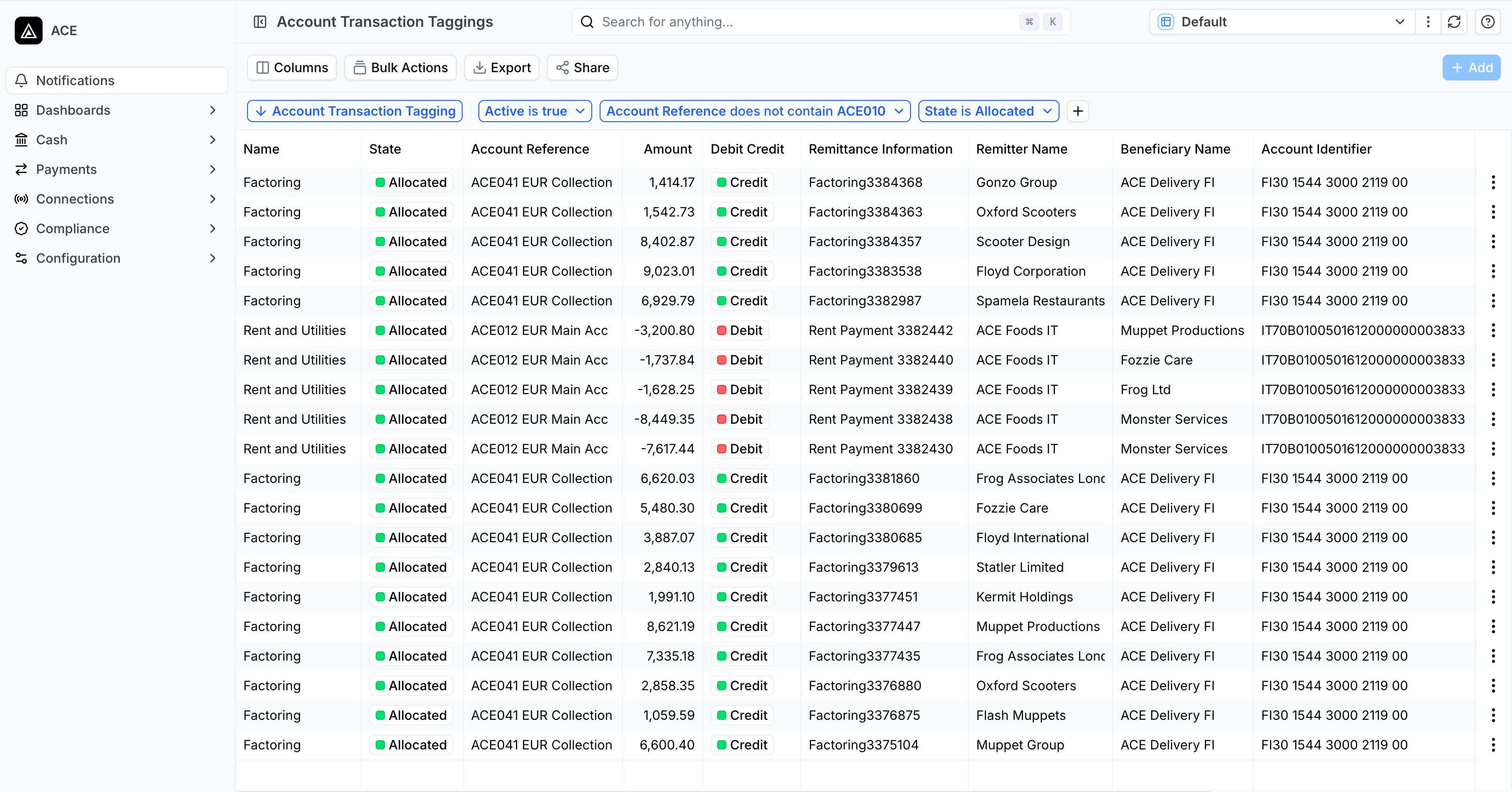 Cash flow tagging in FinanceKey